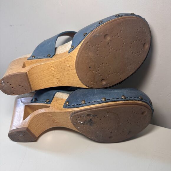 Dansko Thea Mary Jane Studded Two-Tone Ankle Strap Leather Clog Wooden Heel 37 - Picture 9 of 10